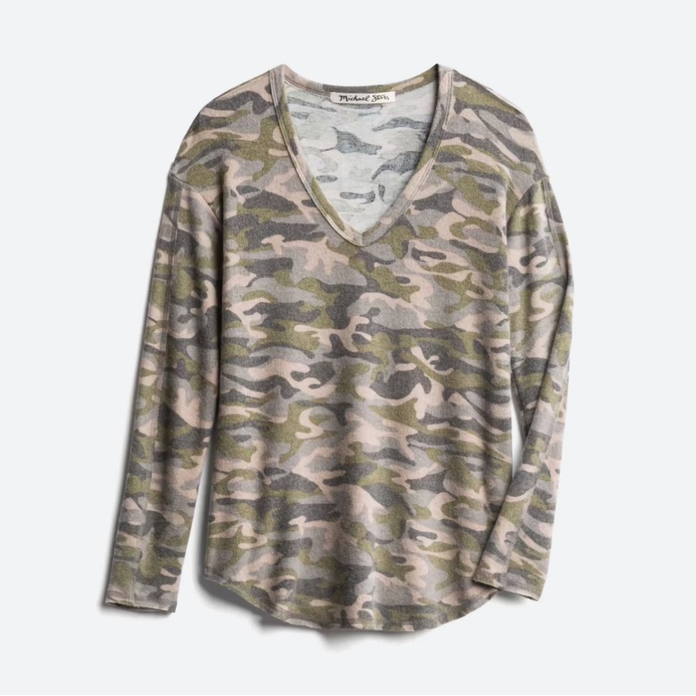 Michael Stars Tori V-Neck Camo Top GUC
